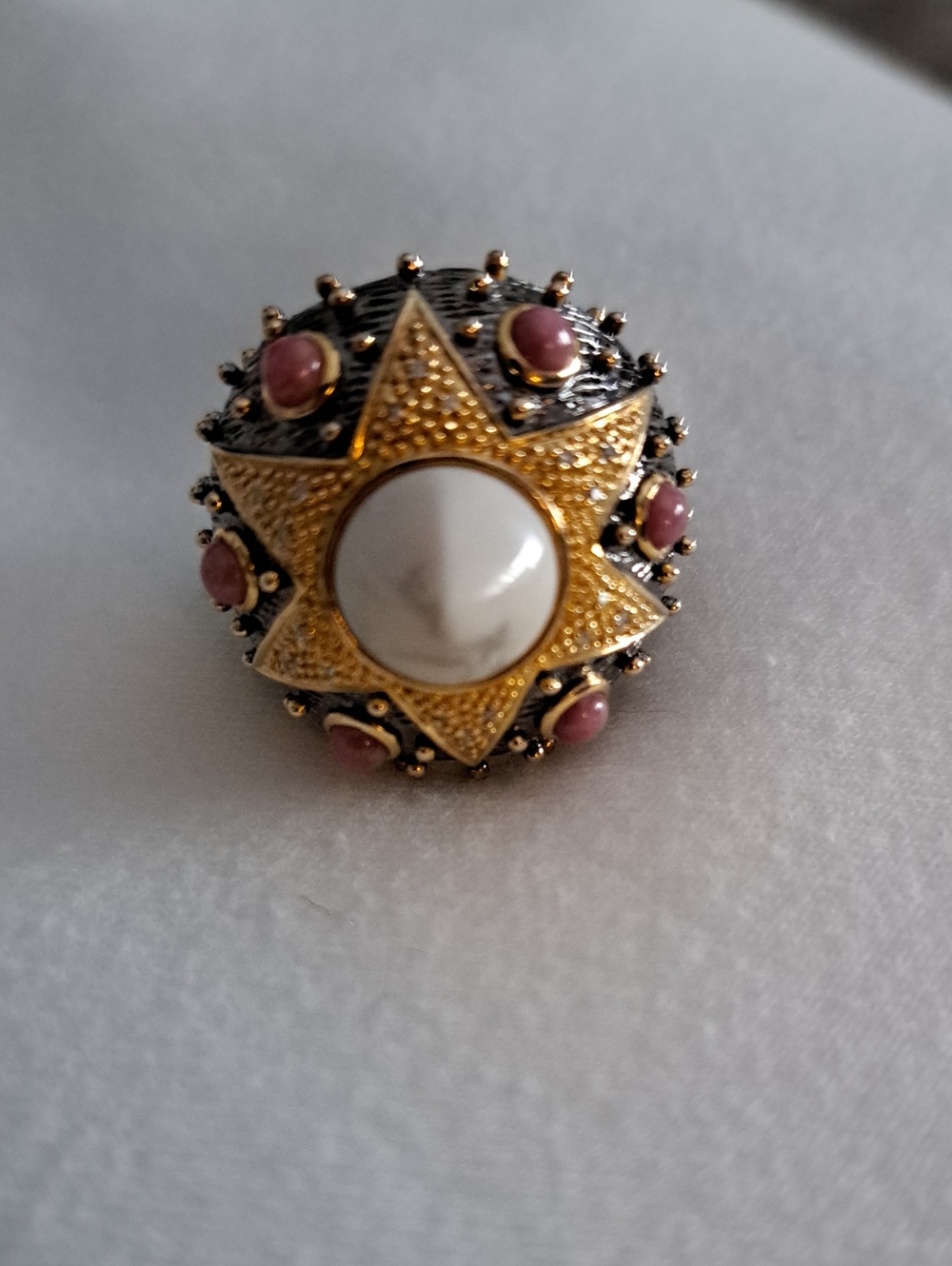Starburst Dome Ring with White Center and Pink Accents